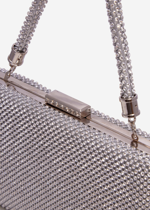 Silver diamante embellished mesh clutch bag 3
