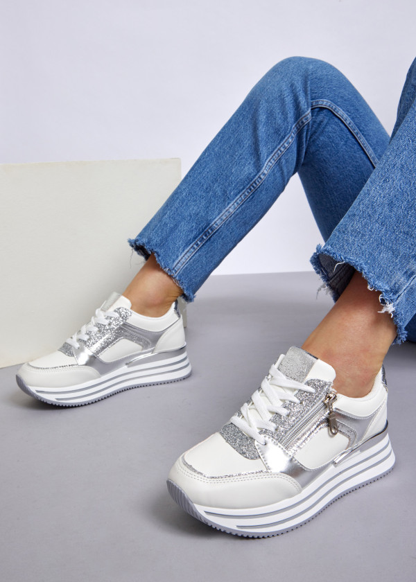 White glitter flatform sneakers 1