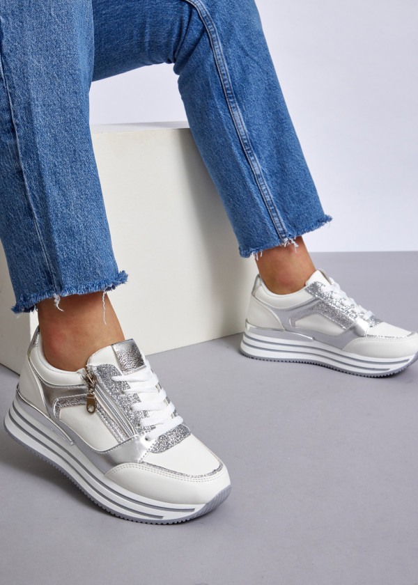 White glitter flatform sneakers 2