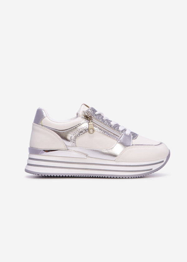 White glitter flatform sneakers 3