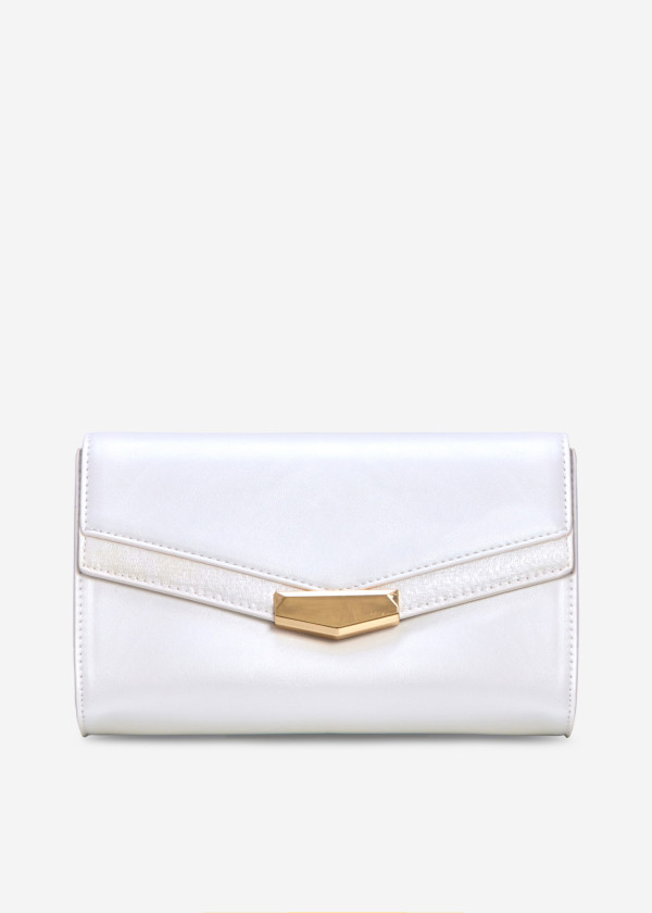White faux- leather envelope clutch bag