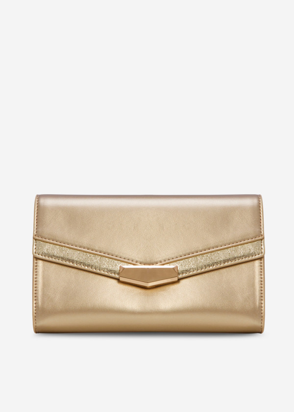 Gold faux- leather envelope clutch bag