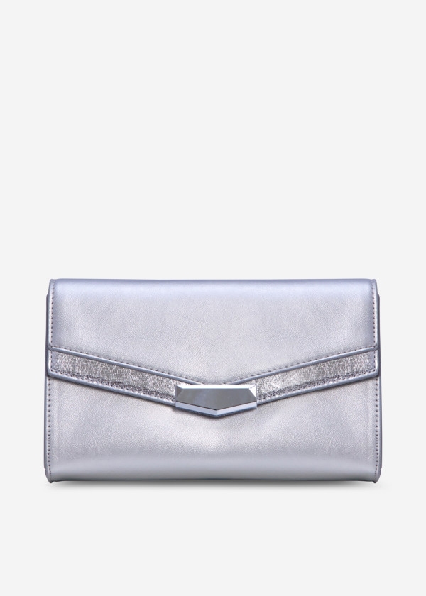 Silver faux- leather envelope clutch bag 4