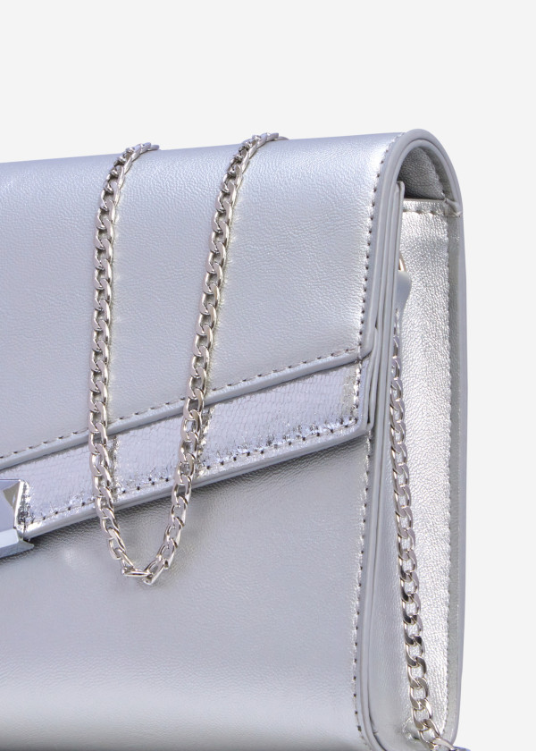 Silver faux- leather envelope clutch bag 3