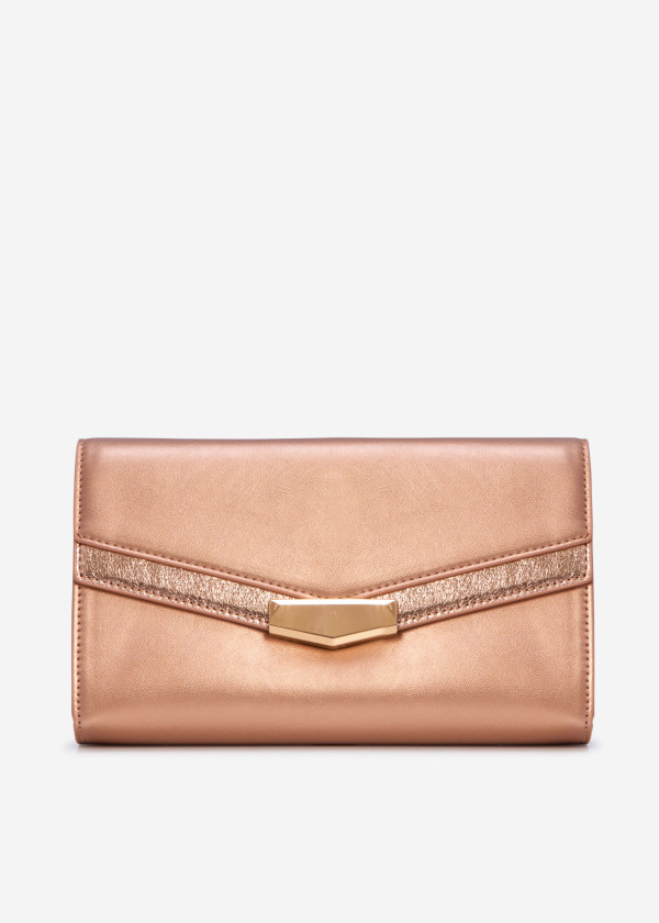 Rose gold faux- leather envelope clutch bag