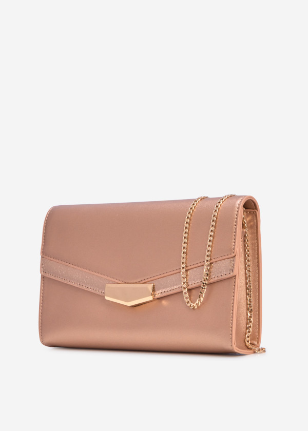 Rose gold faux- leather envelope clutch bag 1