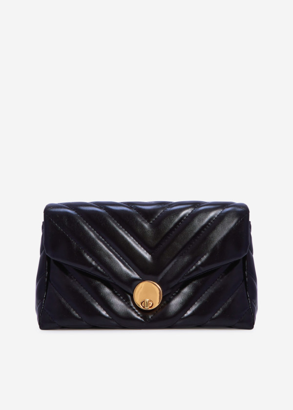 Black quilted puffer clutch bag