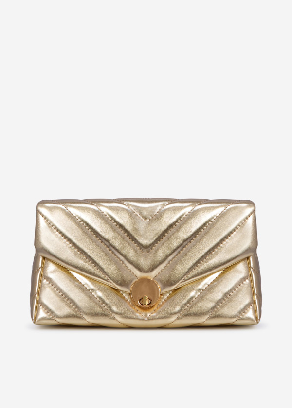 Gold quilted puffer clutch bag