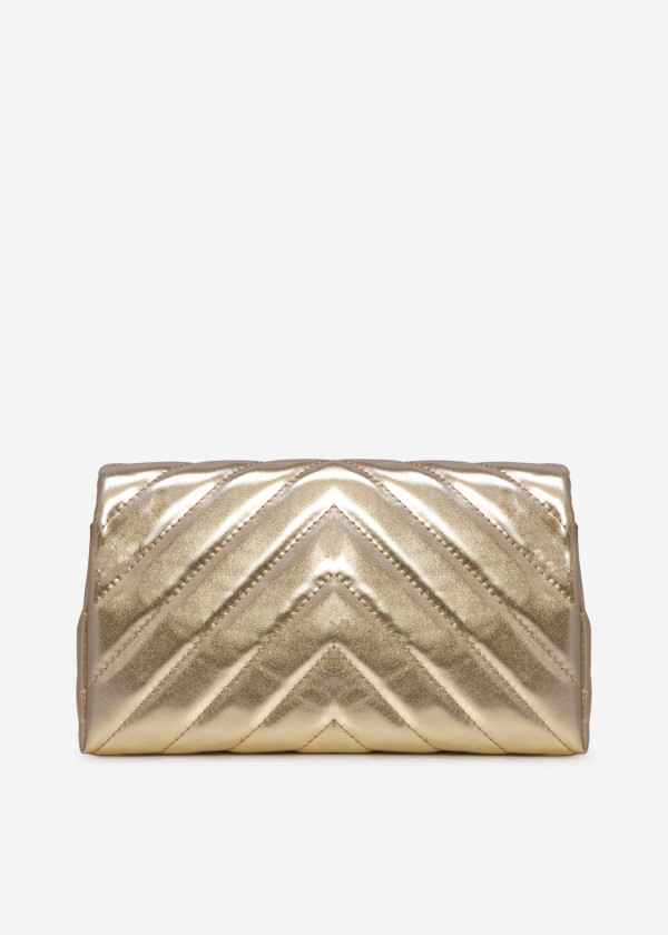 Gold quilted puffer clutch bag 2