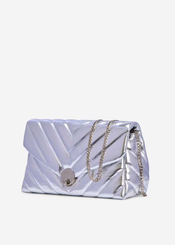 Silver quilted puffer clutch bag 1