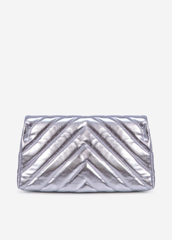 Silver quilted puffer clutch bag 3