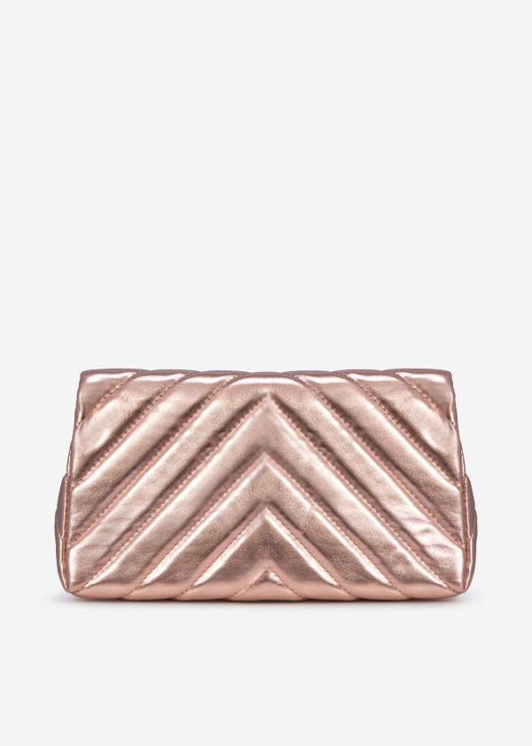 Rose gold quilted puffer clutch bag 2