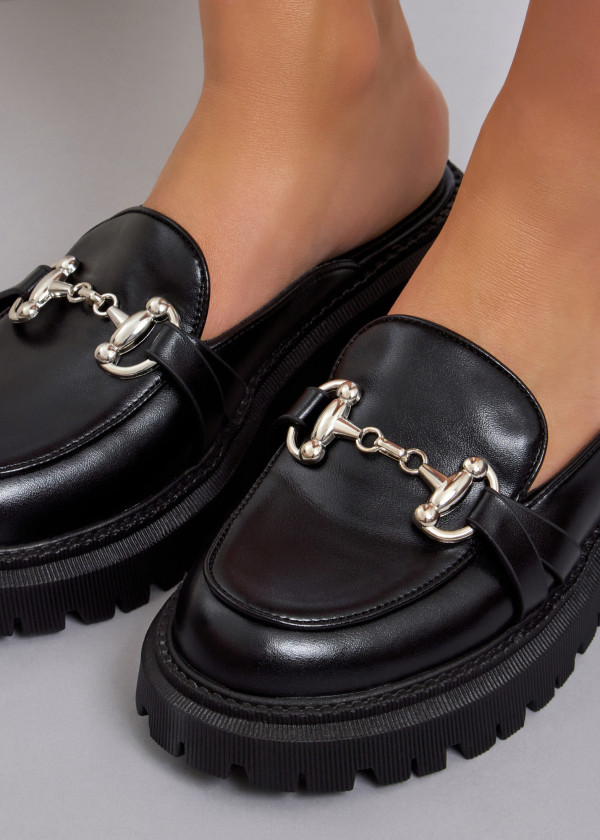 Black chunky loafer mules 1