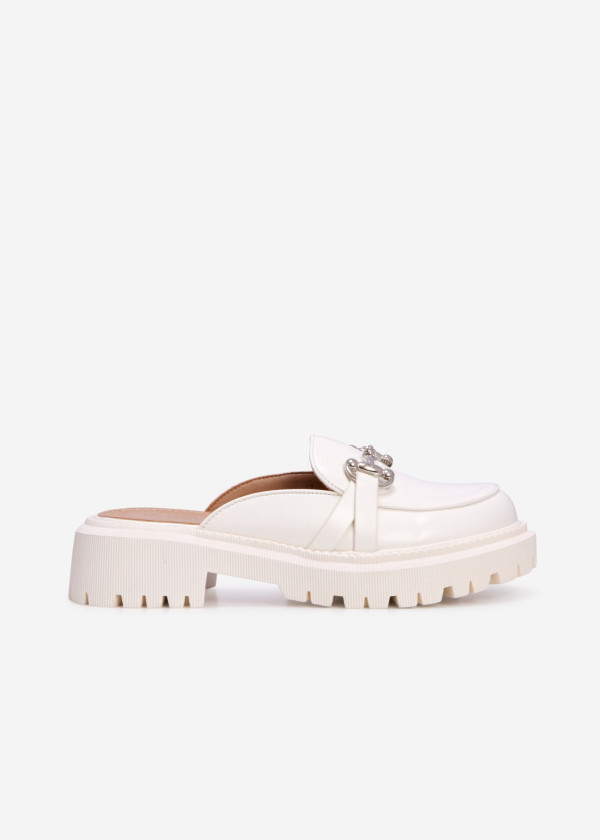 White chunky loafer mules 3