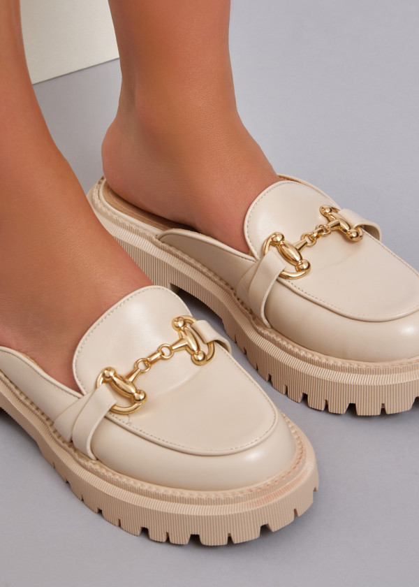 Beige chunky loafer mules 1