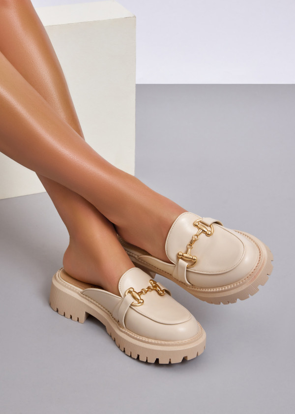 Beige chunky loafer mules 2