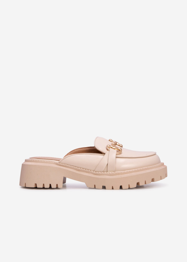 Beige chunky loafer mules 3