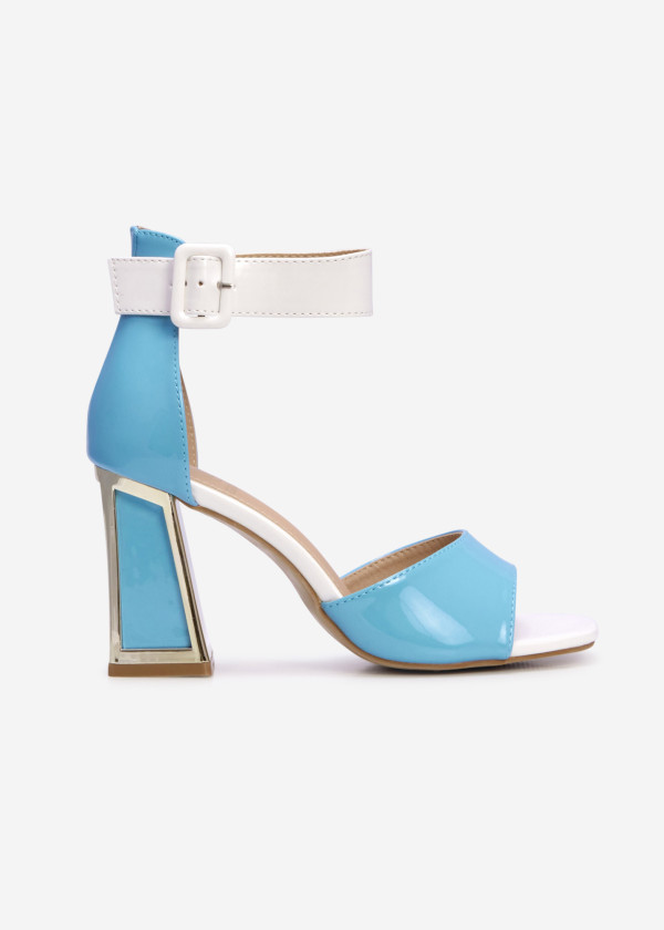 Blue-white block heeled sandals 3