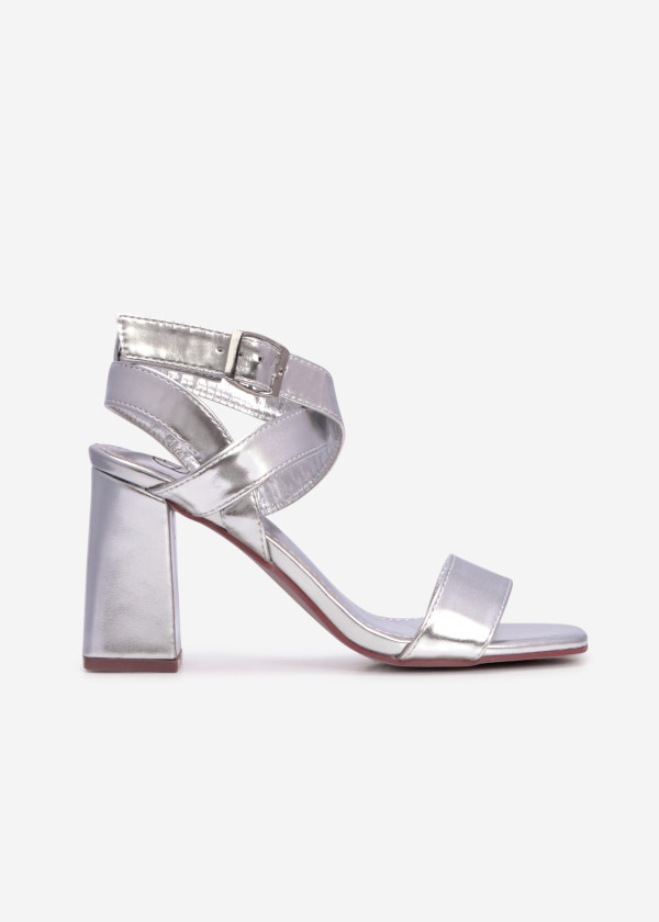 Silver strappy heeled sandals 3