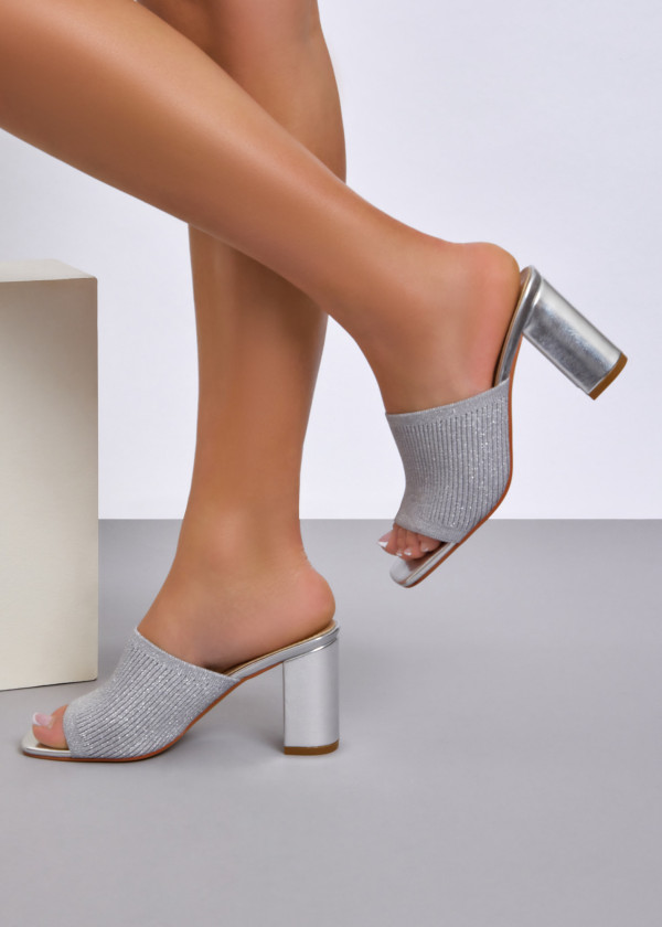 Silver knit heeled mules 1