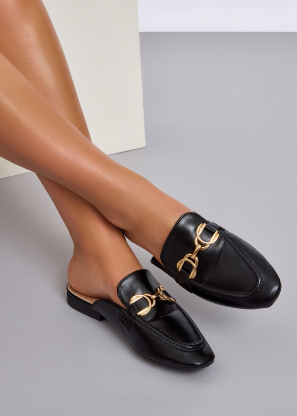 Black snaffle loafer mules 1