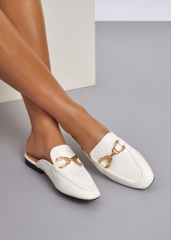 White snaffle loafer mules 1