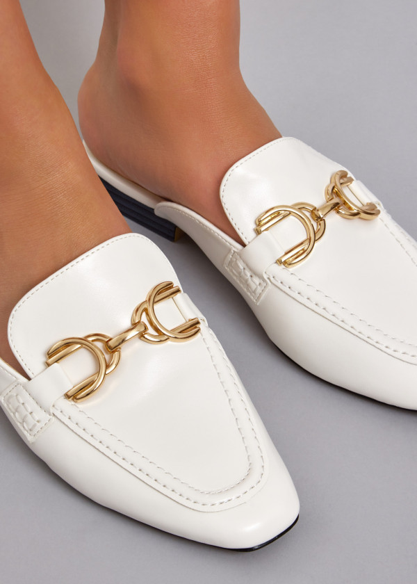 White snaffle loafer mules 2