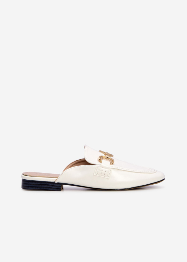 White snaffle loafer mules 3