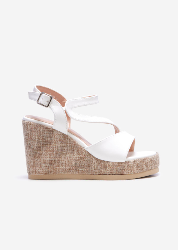 White strappy wedge sandals 3