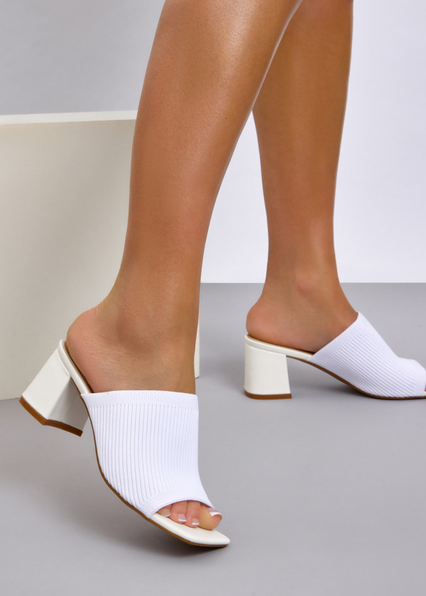 White knit low heeled mules