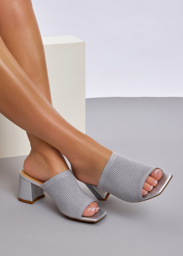 Silver knit low heeled mules 2