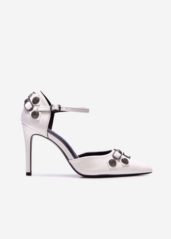 White hardware embellished court shoe 3