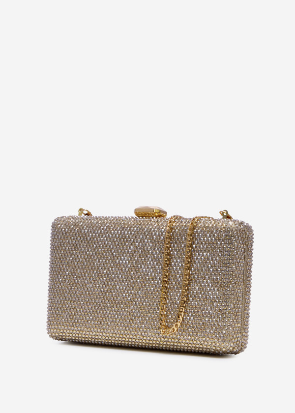 Gold embellished shell clutch bag 1