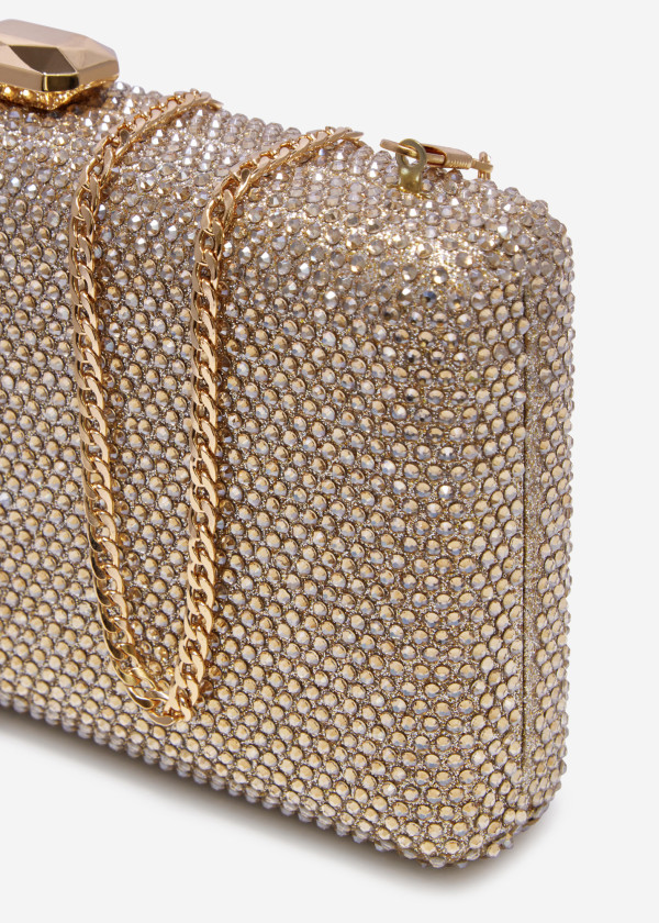 Gold embellished shell clutch bag 2