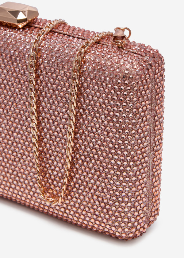 Rose gold embellished shell clutch bag 2