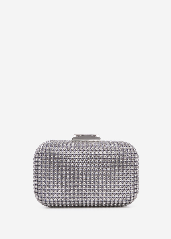 Silver diamante embellished mini clutch bag