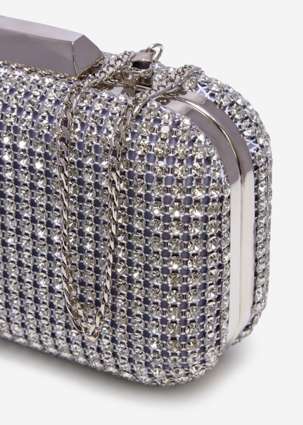 Silver diamante embellished mini clutch bag 2