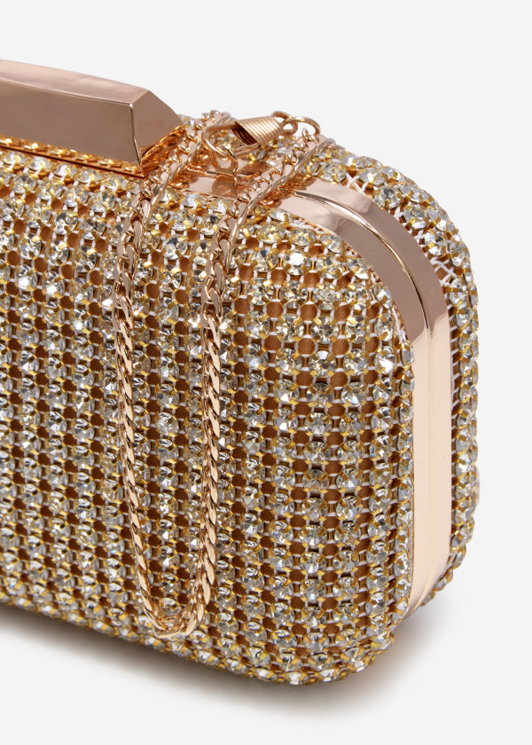 Gold diamante embellished mini clutch bag 2