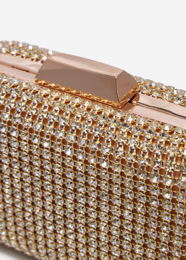 Gold diamante embellished mini clutch bag 3