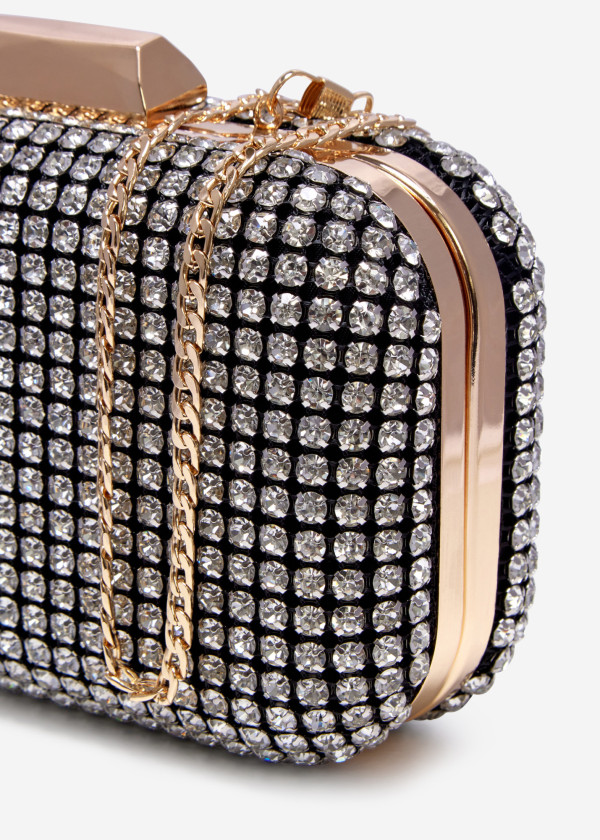 Black diamante embellished mini clutch bag 2