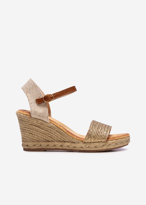 Gold woven espadrille mid-wedge 2