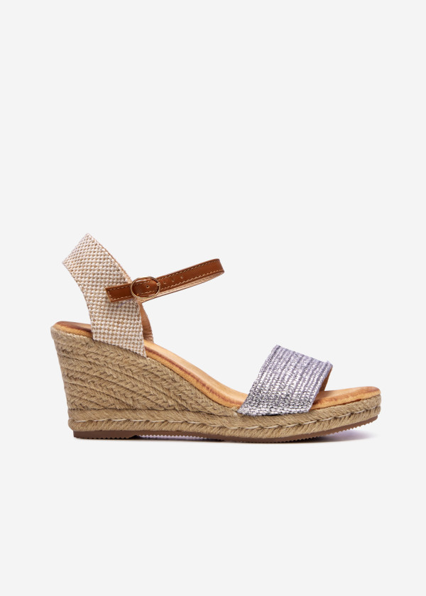 Silver woven espadrille mid-wedge 2