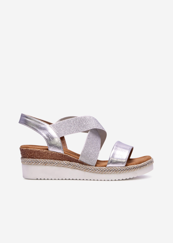 Silver cross strap wedged sandals 2