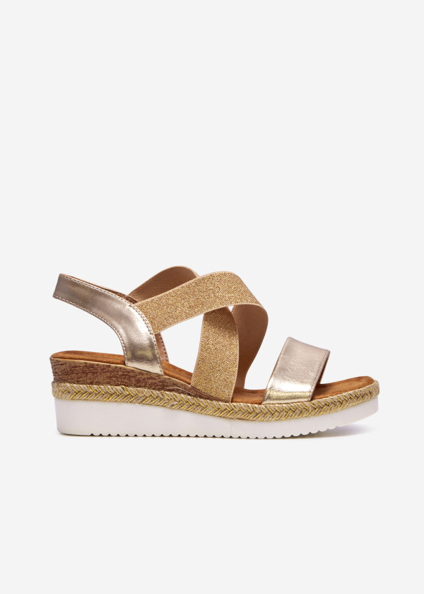 Gold cross strap wedged sandals 3