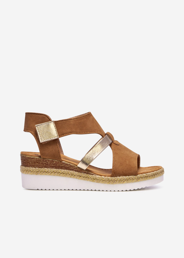 Brown caged low wedge sandals 3