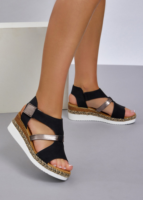 Black caged low wedge sandals 1