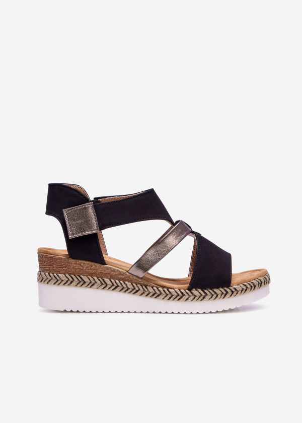 Black caged low wedge sandals 3