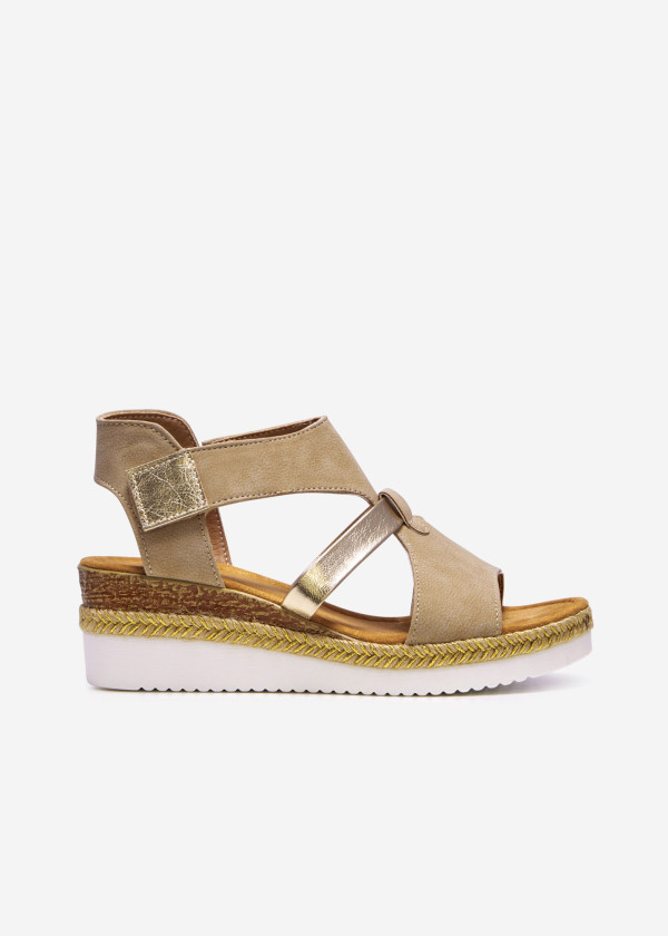 Khaki caged low wedge sandals 3