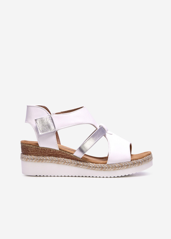 White caged low wedge sandals 3