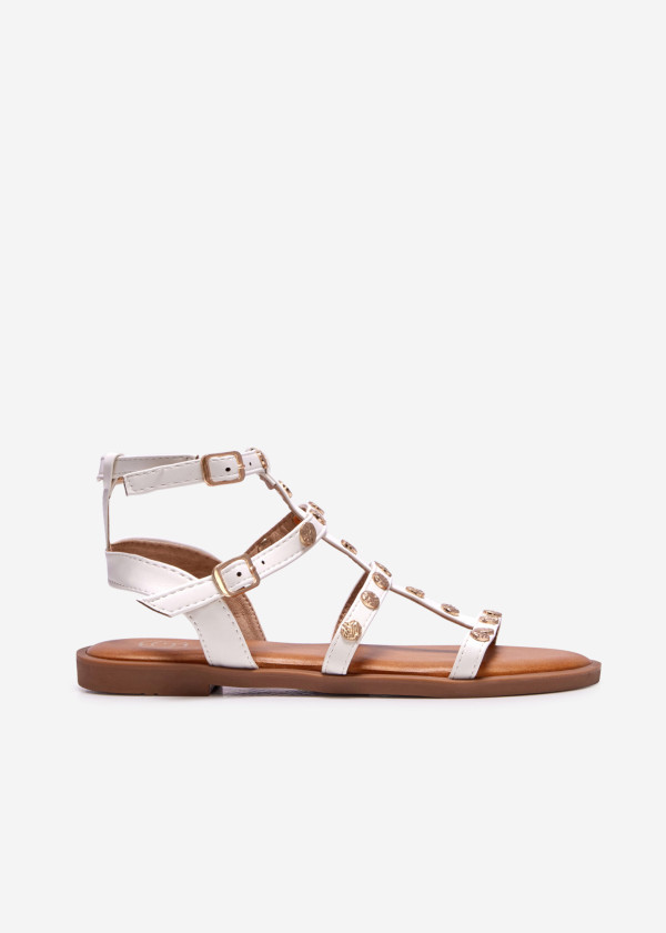 White studded gladiator sandal 3